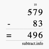 Calculate 579 minus 83 using long subtraction