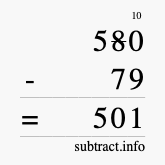 Calculate 580 minus 79 using long subtraction