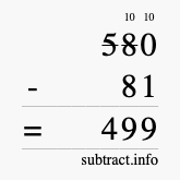 Calculate 580 minus 81 using long subtraction