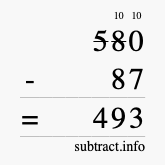 Calculate 580 minus 87 using long subtraction