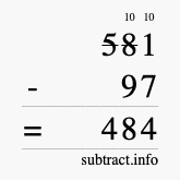 Calculate 581 minus 97 using long subtraction