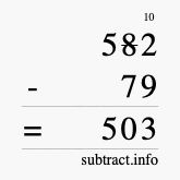 Calculate 582 minus 79 using long subtraction