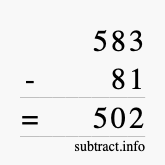 Calculate 583 minus 81 using long subtraction