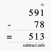 Calculate 591 minus 78 using long subtraction