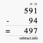 Calculate 591 minus 94 using long subtraction
