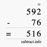 Calculate 592 minus 76 using long subtraction