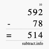 Calculate 592 minus 78 using long subtraction