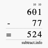 Calculate 601 minus 77 using long subtraction