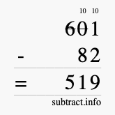 Calculate 601 minus 82 using long subtraction