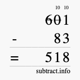 Calculate 601 minus 83 using long subtraction