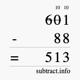 Calculate 601 minus 88 using long subtraction