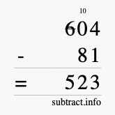 Calculate 604 minus 81 using long subtraction