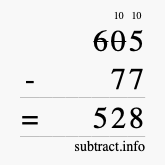 Calculate 605 minus 77 using long subtraction