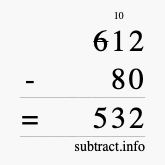 Calculate 612 minus 80 using long subtraction