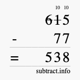 Calculate 615 minus 77 using long subtraction