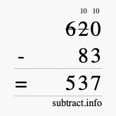 Calculate 620 minus 83 using long subtraction