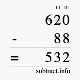 Calculate 620 minus 88 using long subtraction