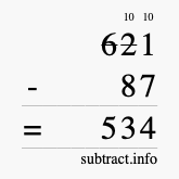 Calculate 621 minus 87 using long subtraction