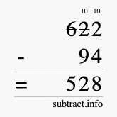 Calculate 622 minus 94 using long subtraction