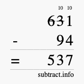 Calculate 631 minus 94 using long subtraction