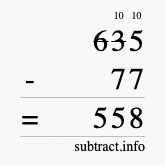 Calculate 635 minus 77 using long subtraction