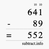 Calculate 641 minus 89 using long subtraction