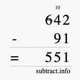 Calculate 642 minus 91 using long subtraction