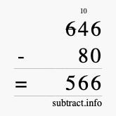 Calculate 646 minus 80 using long subtraction