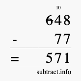 Calculate 648 minus 77 using long subtraction