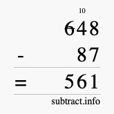 Calculate 648 minus 87 using long subtraction