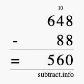 Calculate 648 minus 88 using long subtraction