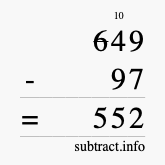 Calculate 649 minus 97 using long subtraction