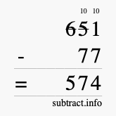 Calculate 651 minus 77 using long subtraction