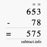 Calculate 653 minus 78 using long subtraction