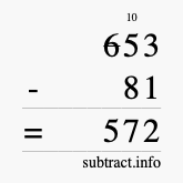Calculate 653 minus 81 using long subtraction