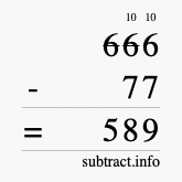 Calculate 666 minus 77 using long subtraction