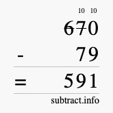 Calculate 670 minus 79 using long subtraction