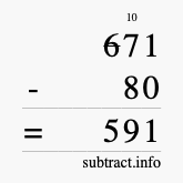 Calculate 671 minus 80 using long subtraction