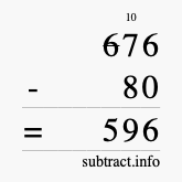 Calculate 676 minus 80 using long subtraction