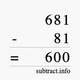 Calculate 681 minus 81 using long subtraction