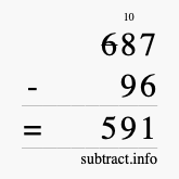 Calculate 687 minus 96 using long subtraction
