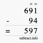 Calculate 691 minus 94 using long subtraction