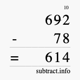 Calculate 692 minus 78 using long subtraction