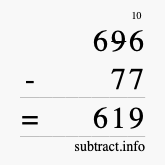 Calculate 696 minus 77 using long subtraction