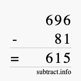 Calculate 696 minus 81 using long subtraction
