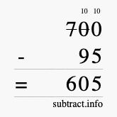 Calculate 700 minus 95 using long subtraction