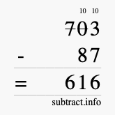 Calculate 703 minus 87 using long subtraction