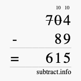Calculate 704 minus 89 using long subtraction