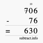 Calculate 706 minus 76 using long subtraction