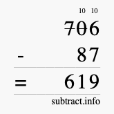 Calculate 706 minus 87 using long subtraction